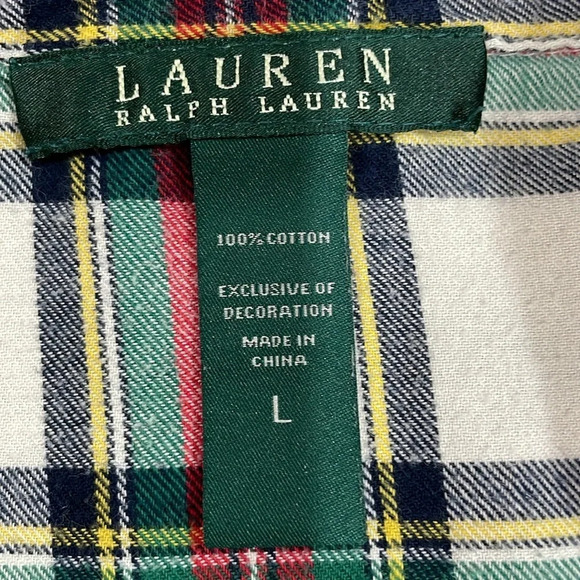 Lauren Ralph Lauren Flannel Plaid Button Front Collared Sleepshirt Pocket L - Picture 14 of 16